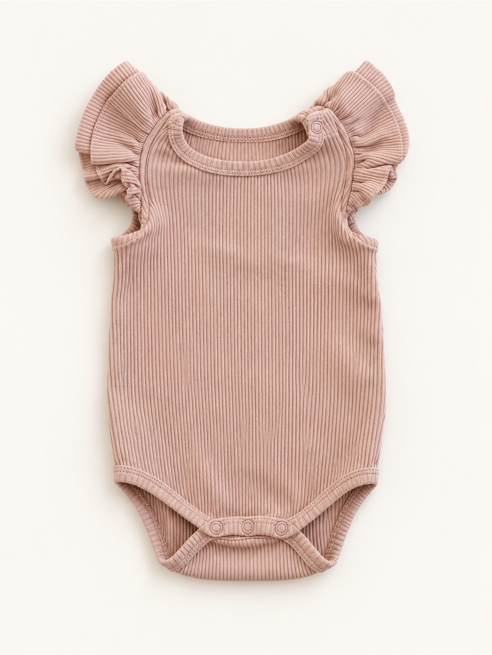 City Mouse Ribbed Flutter-Sleeve Baby One-Piece - organic Dusty Rose